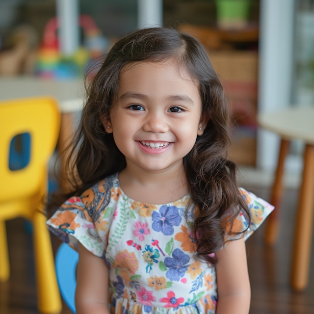 Joyful Girl in Floral Dress