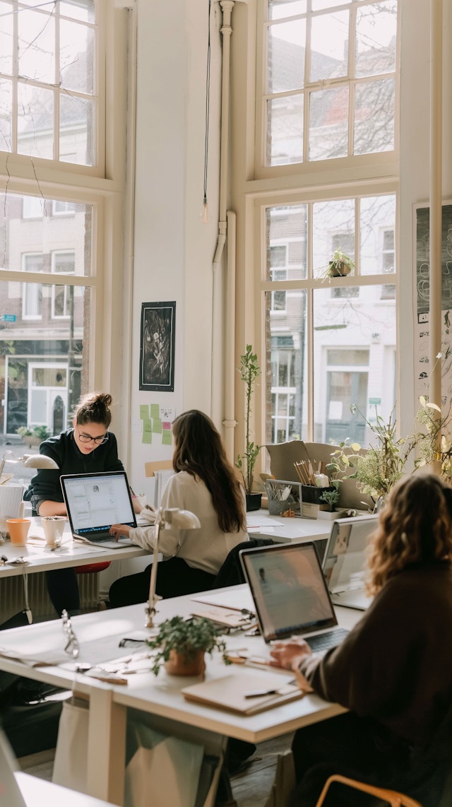 Bright Creative Workspace with Working Women