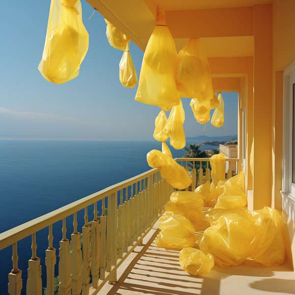 Surreal Balcony Ballet of Translucent Bags