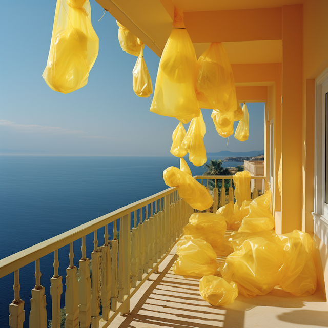 Surreal Balcony Ballet of Translucent Bags