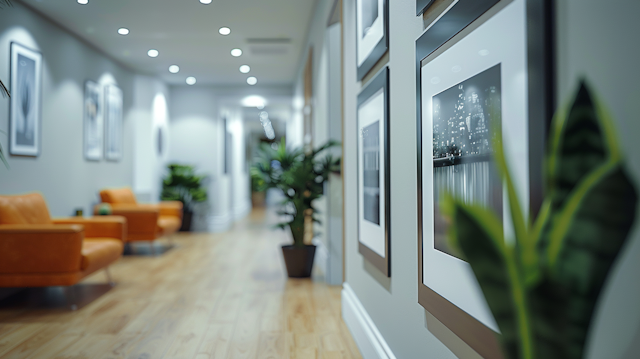 Modern Interior Hallway with Orange Armchairs