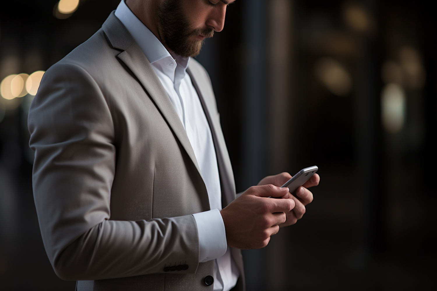 Professional Man Engrossed in Smartphone