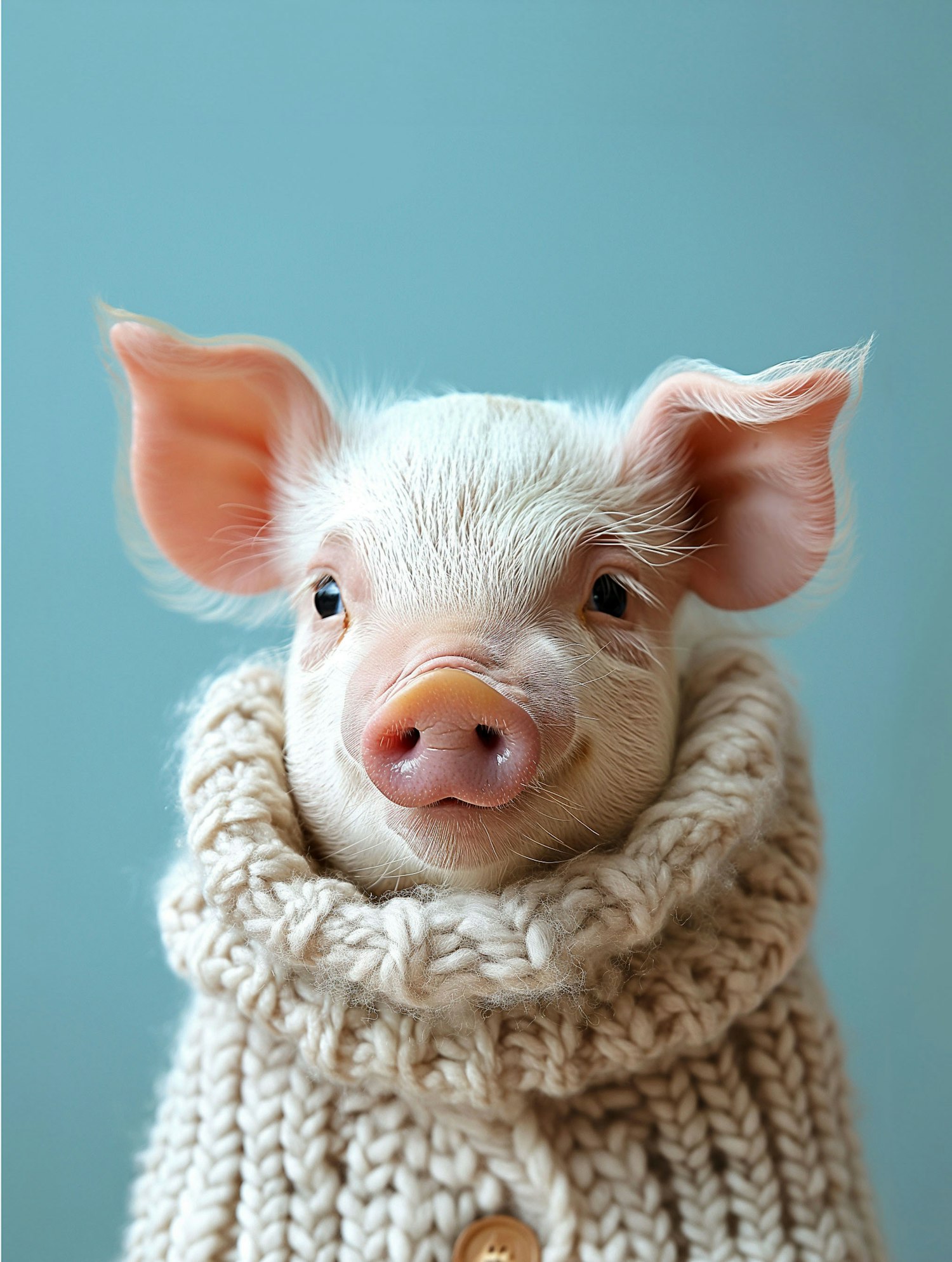 Adorable Piglet in Knitted Scarf