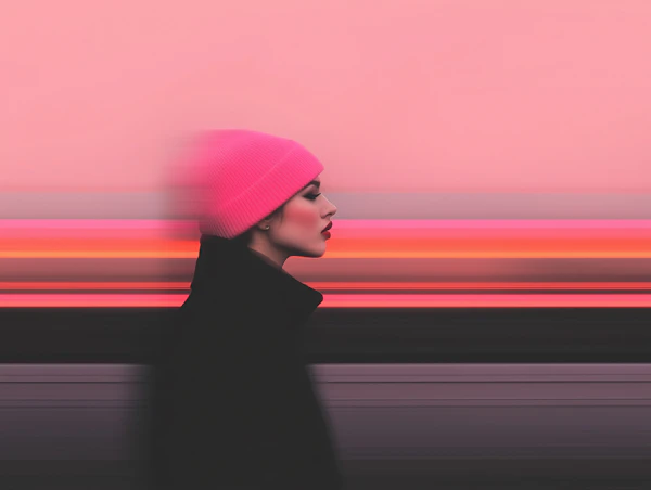 Contemplative Side Profile with Pink Beanie