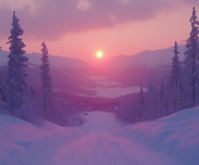 Serene Winter Landscape at Sunset