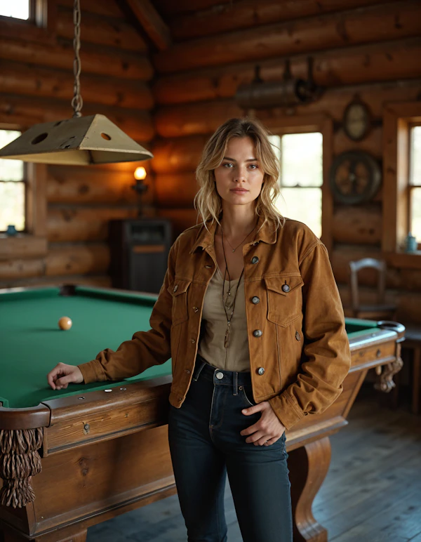 Woman in Rustic Cabin