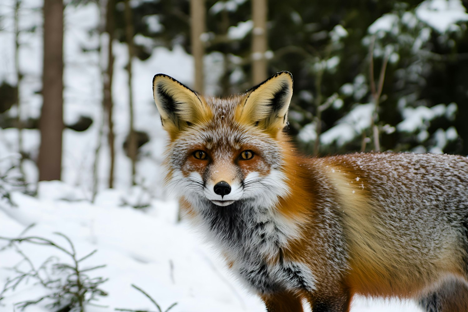 Alert Fox in Snowy Forest