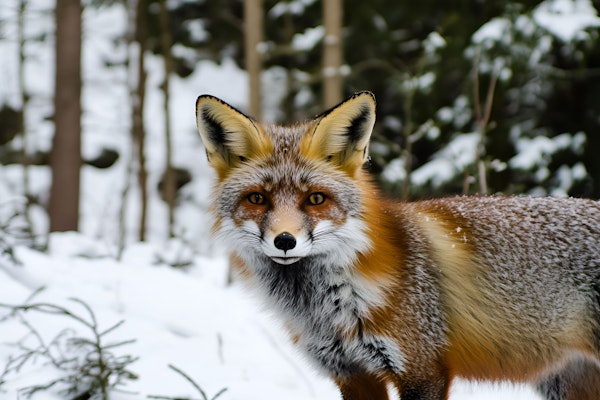 Alert Fox in Snowy Forest