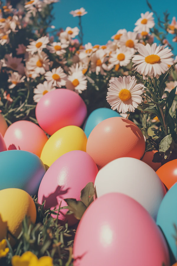 Colorful Easter Eggs in Daisies