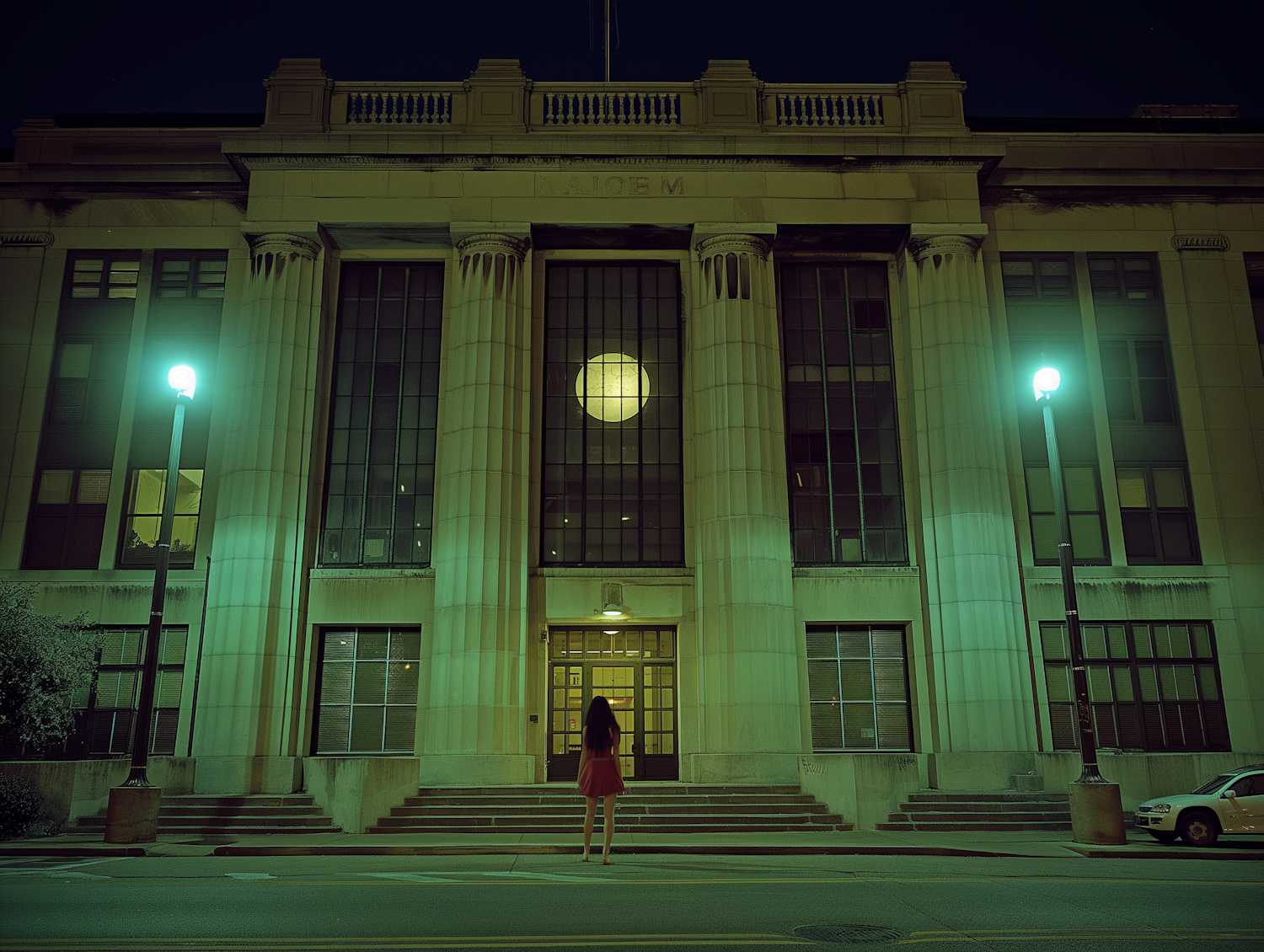 Contemplative Evening at a Neoclassical Building