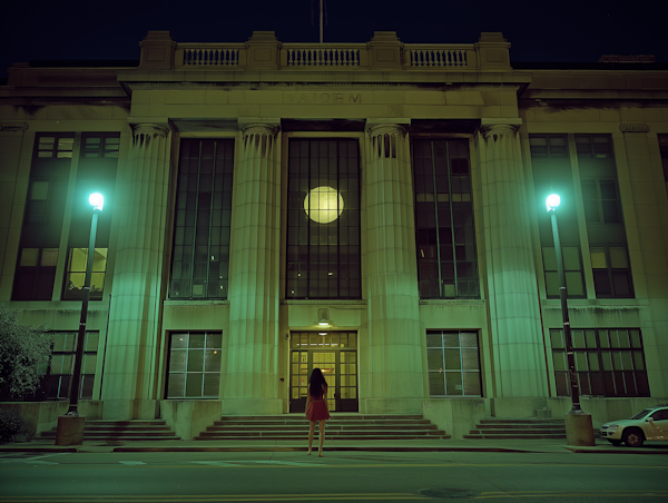 Contemplative Evening at a Neoclassical Building