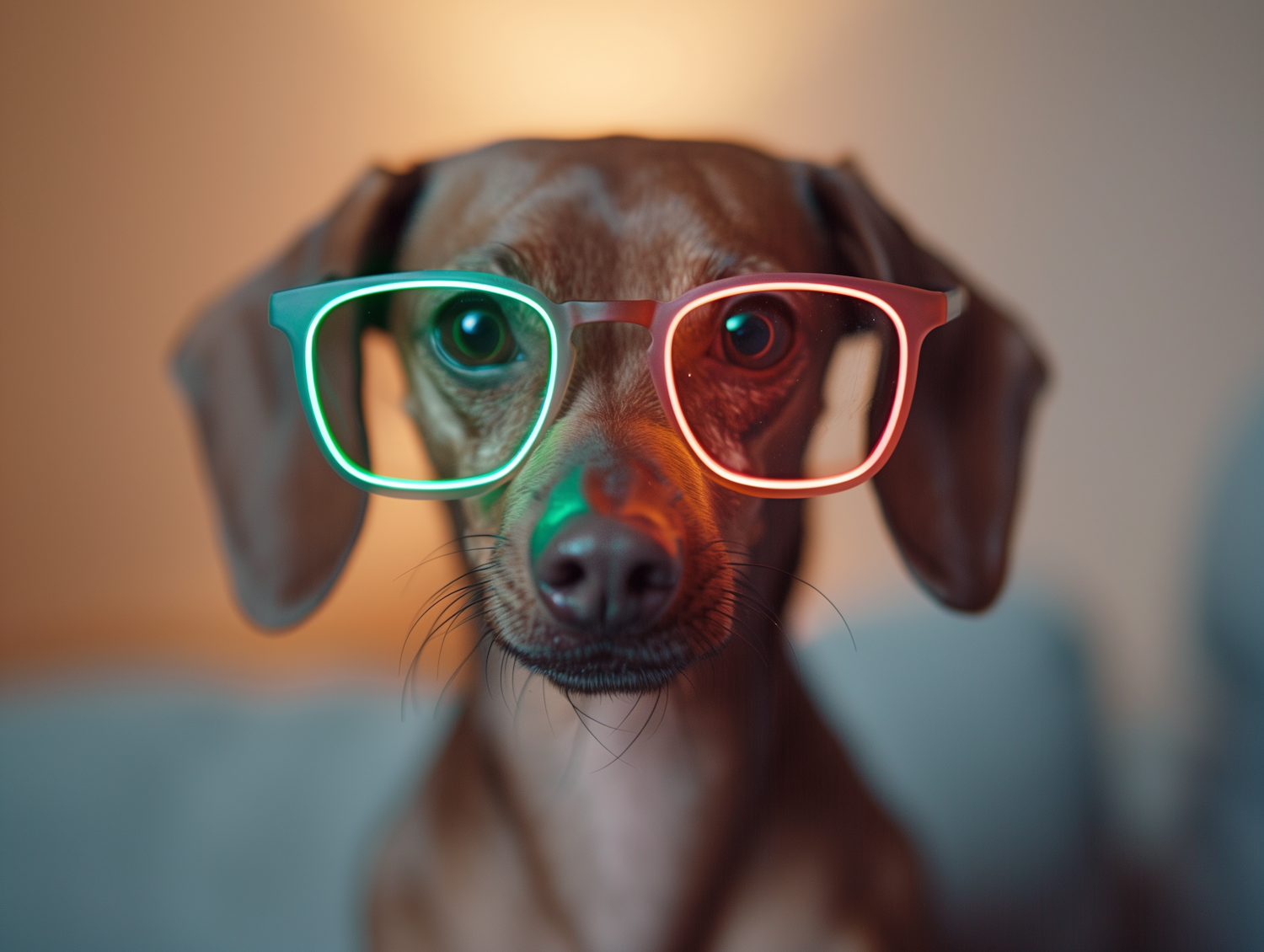 Humorous Dog with Glowing Glasses