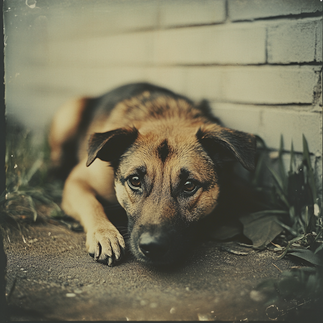 Dog Resting on Concrete