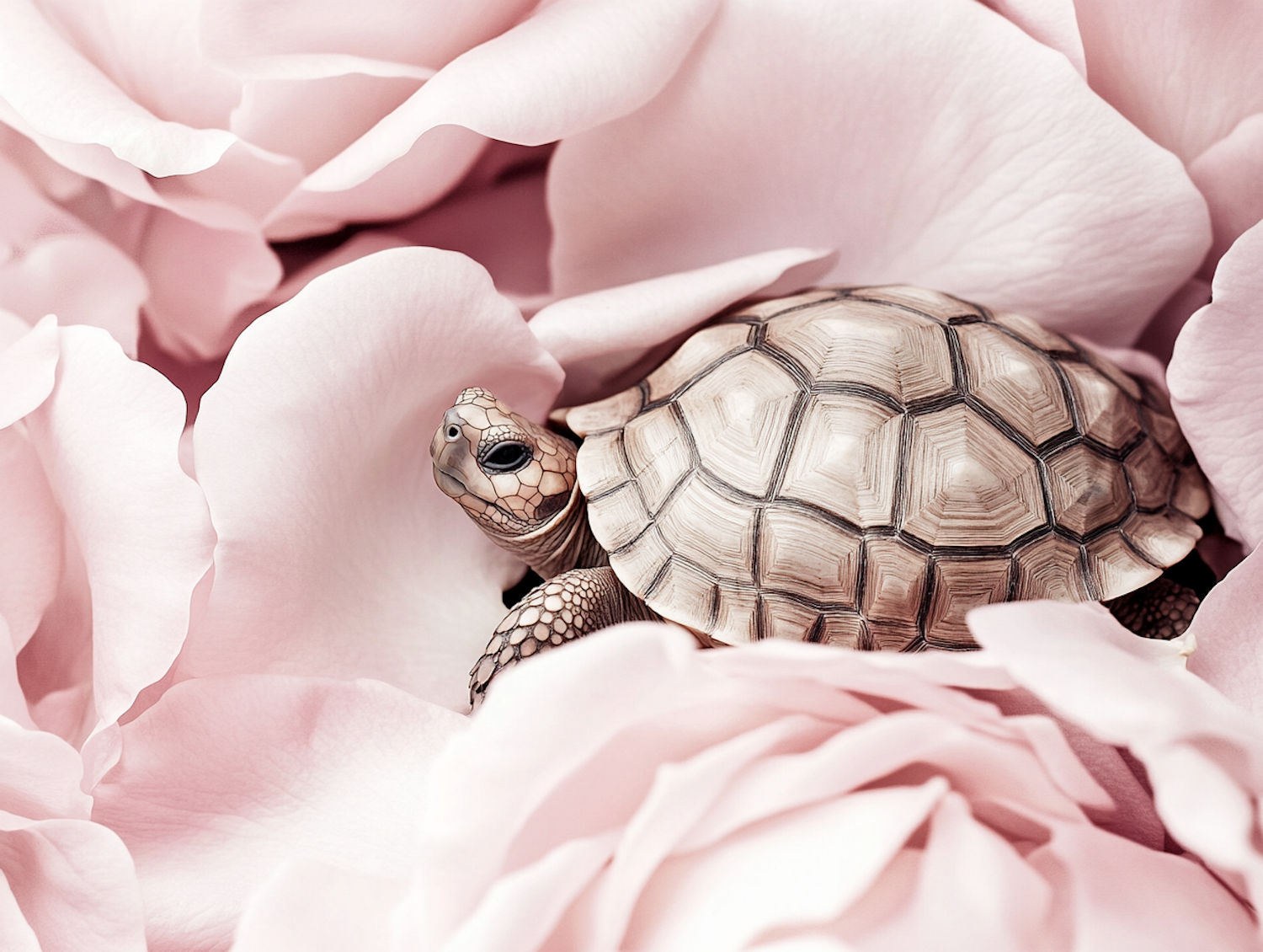 Tortoise Among Rose Petals