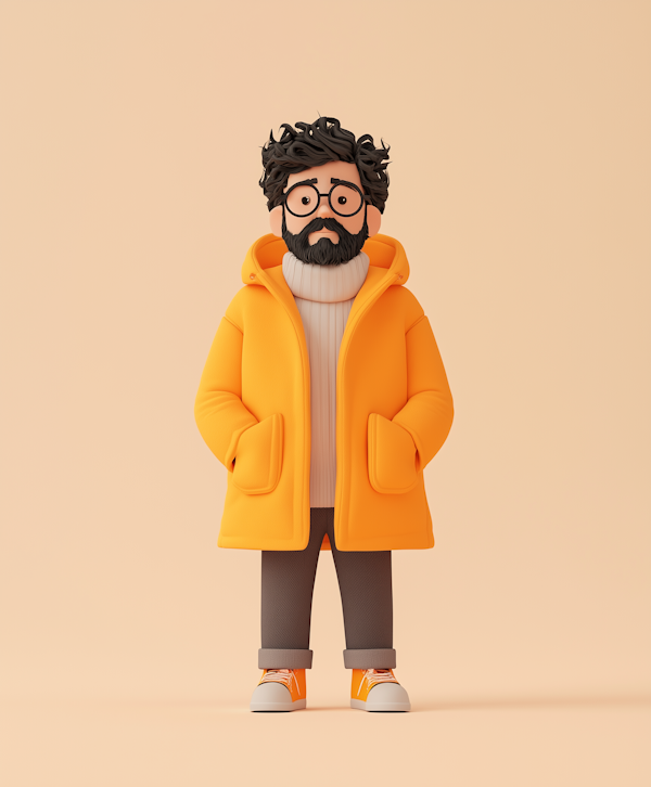 Cartoon Character in Winter Attire