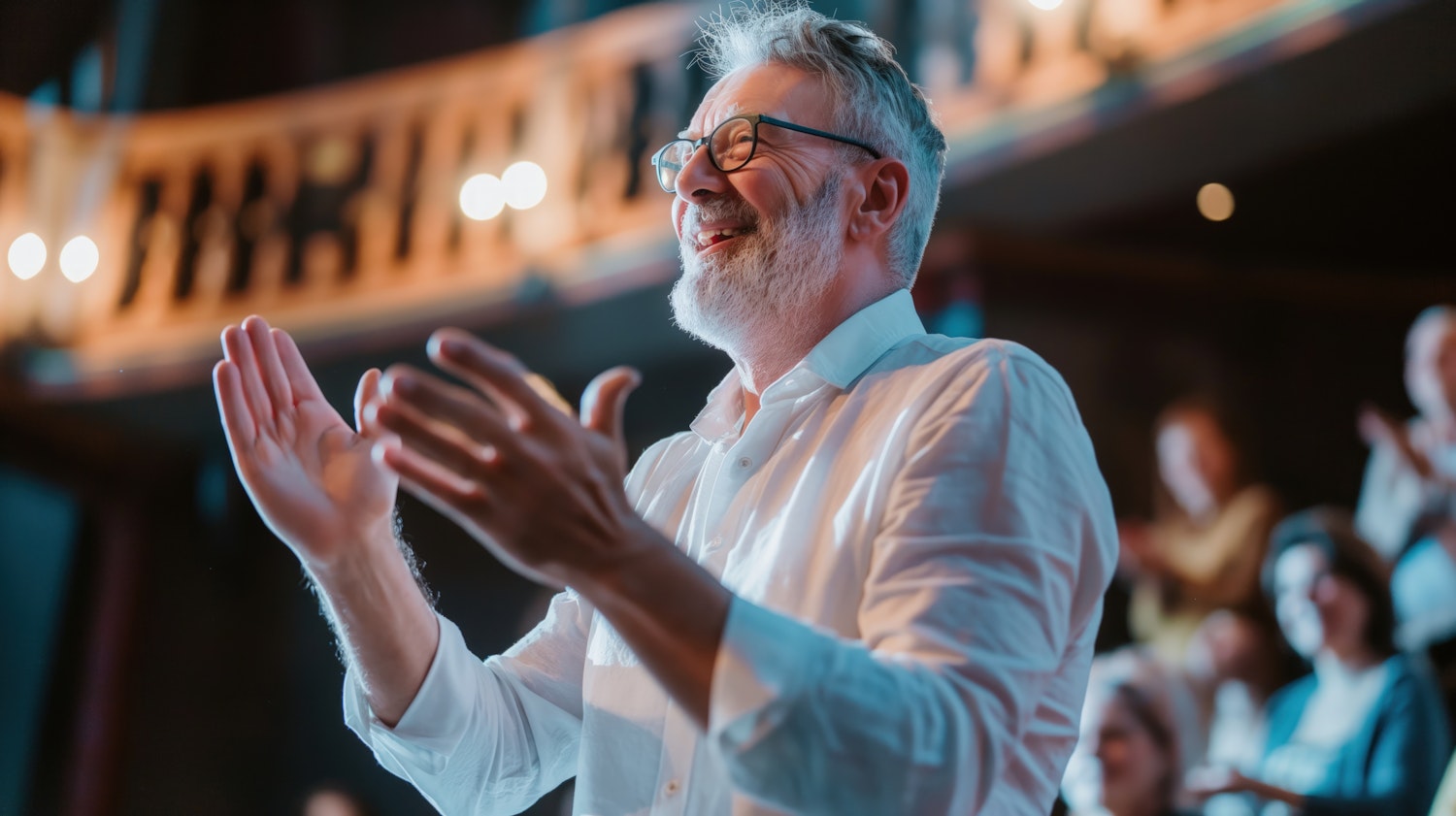 Enthusiastic Older Man Clapping at an Event