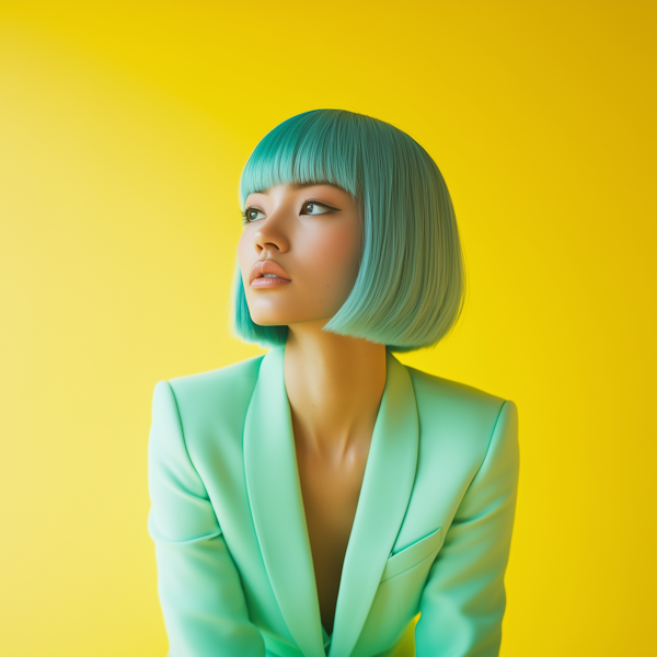 Young Woman with Turquoise Hair and Mint Green Blazer