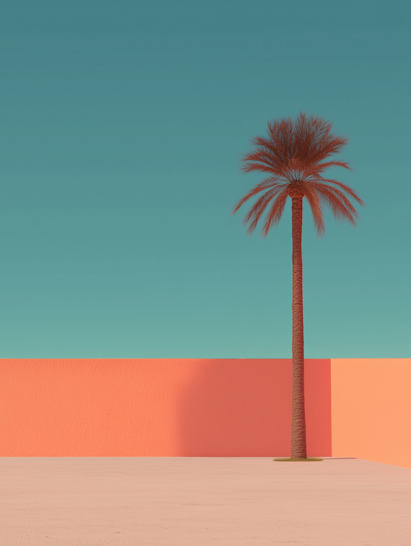 Solitary Palm Tree Against Bicolor Backdrop