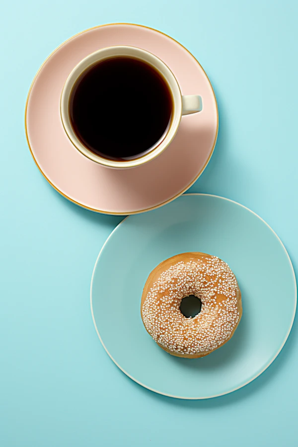 Serene Coffee Break with Pink Cup and Sesame Doughnut