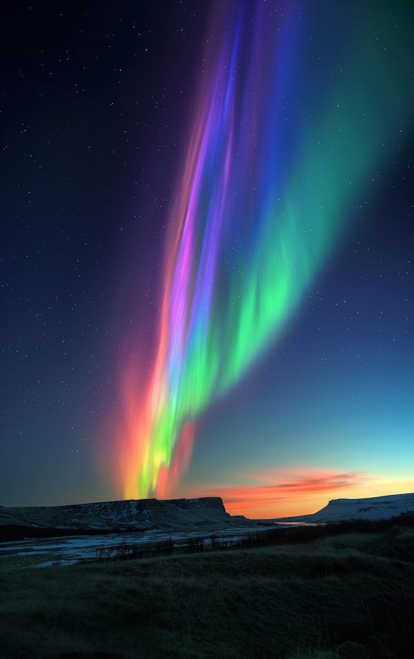 Northern Lights Over Rugged Terrain