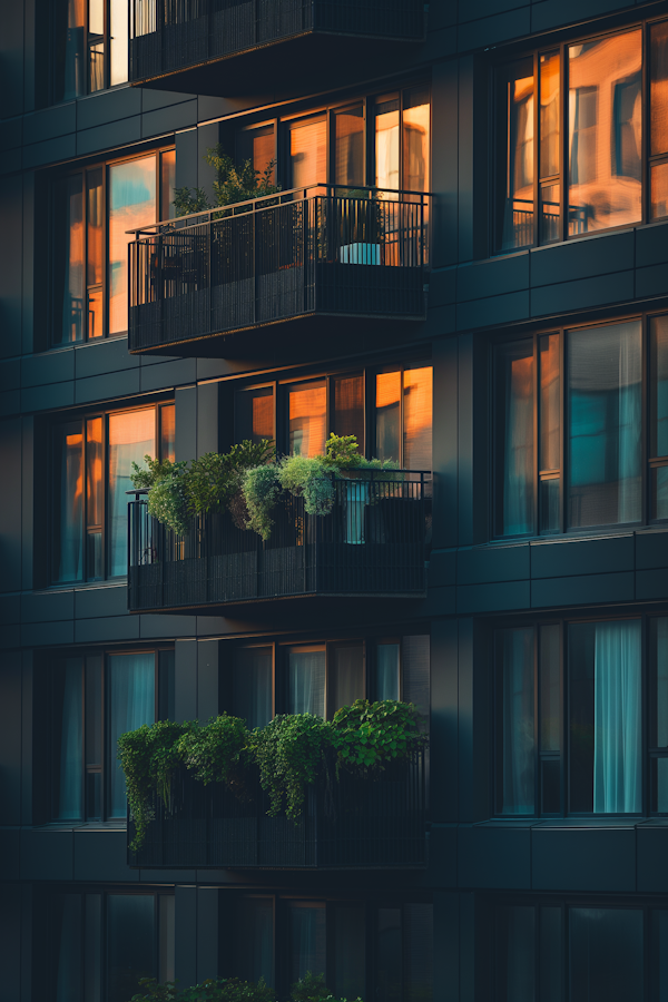 Modern Apartment Building at Sunset