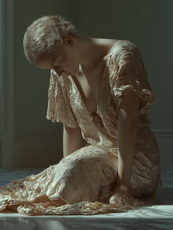 Contemplative Woman in Flowing Dress
