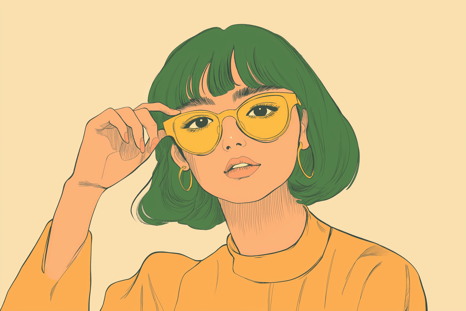 Stylish Woman with Green Hair and Yellow Sunglasses