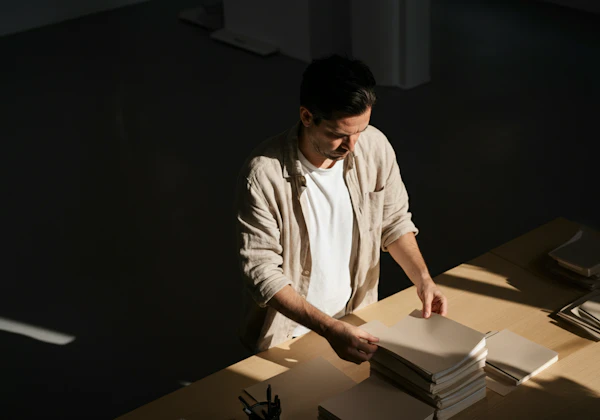 Man Arranging Papers