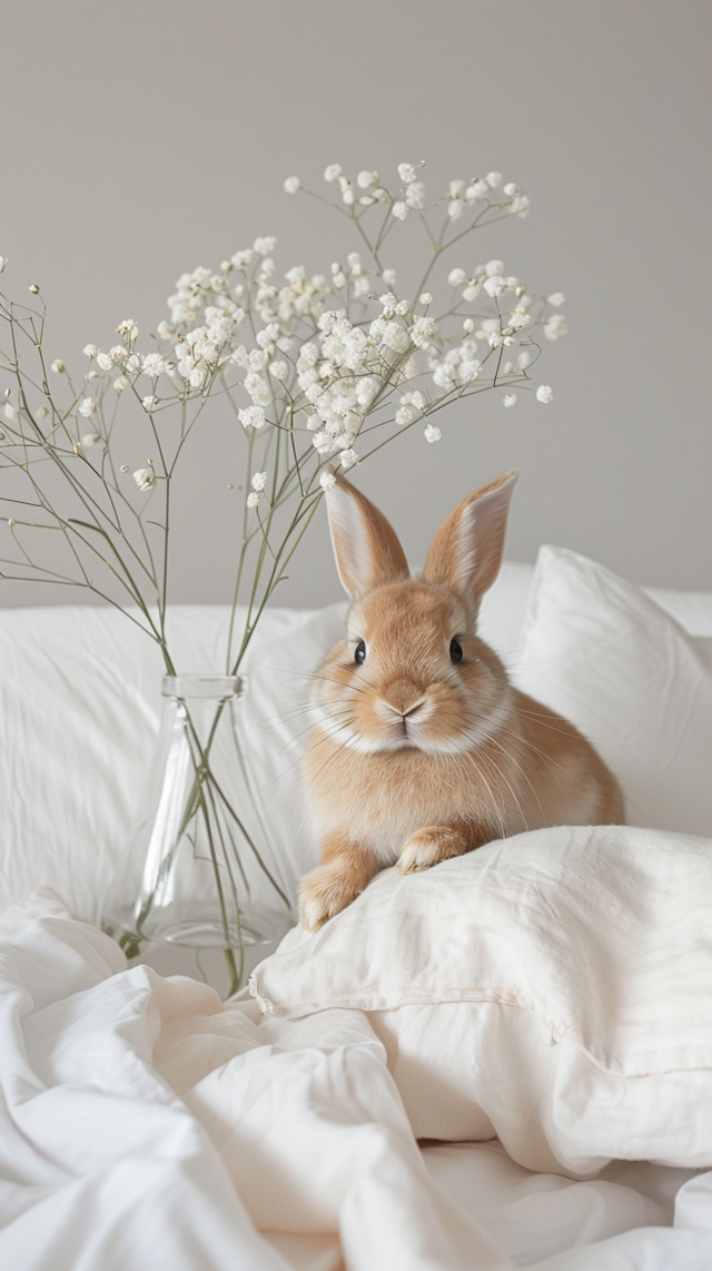 Serene Rabbit on White Bed