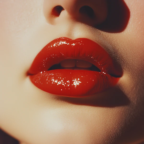 Glossy Red Lips Close-Up