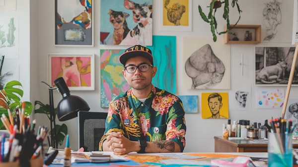 Artist in a Colorful Art Studio