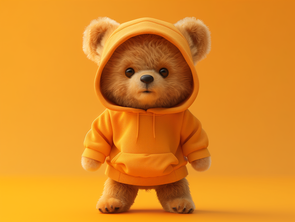 Adorable Teddy Bear in Orange Hoodie
