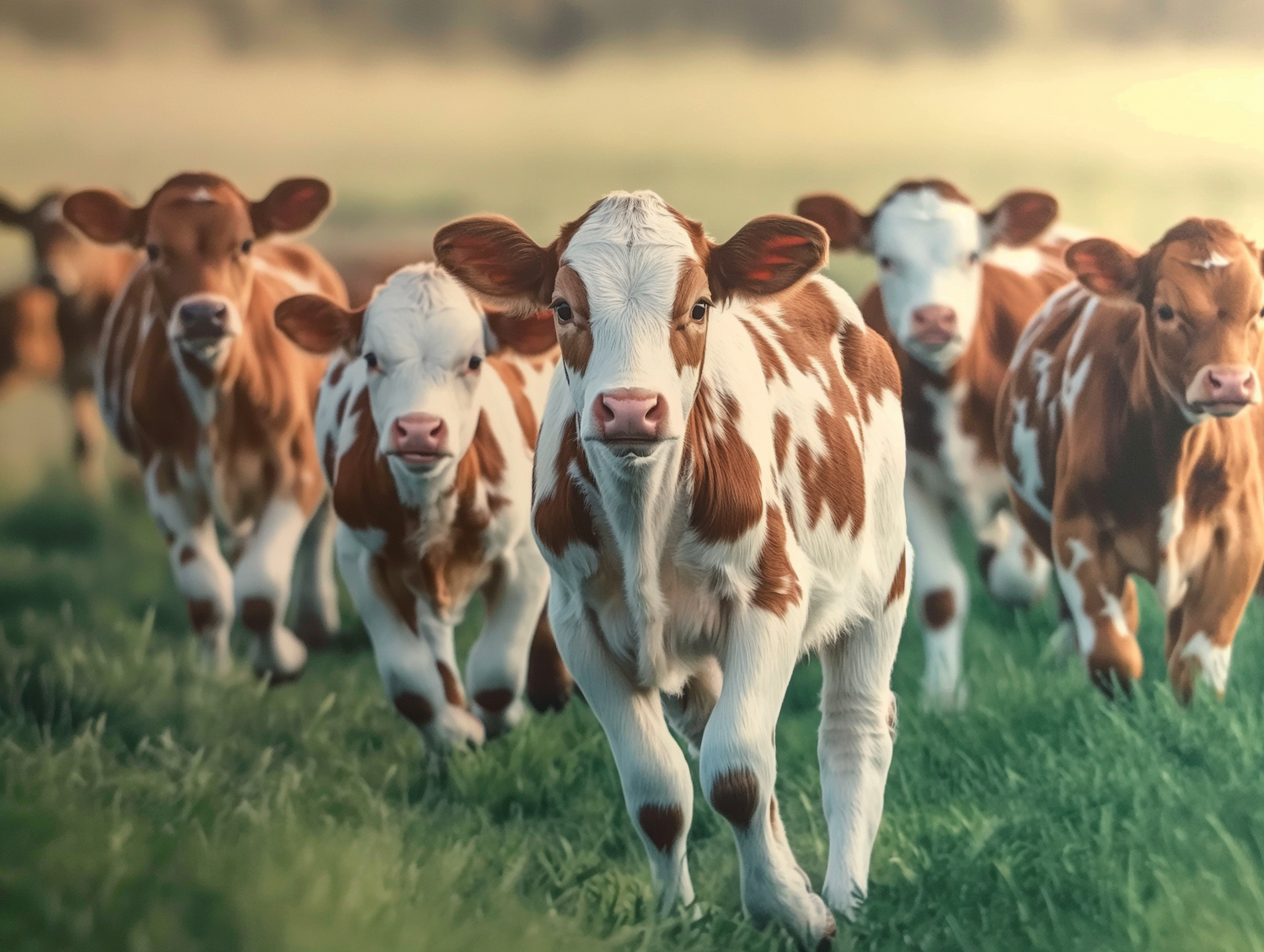 Charging Cows in Pastoral Scene