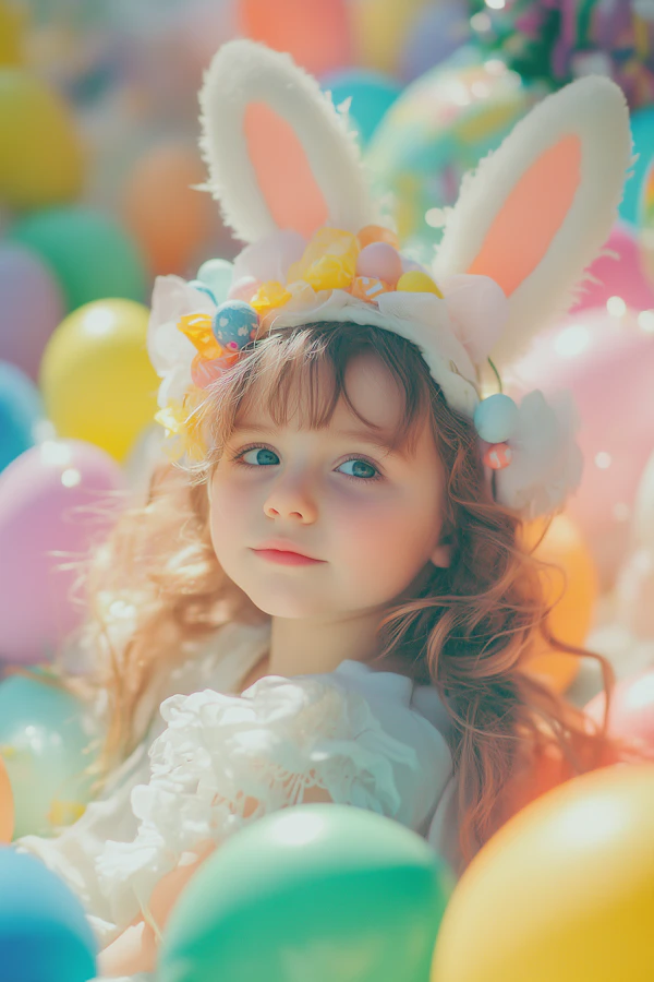 Child with Bunny Ears and Balloons