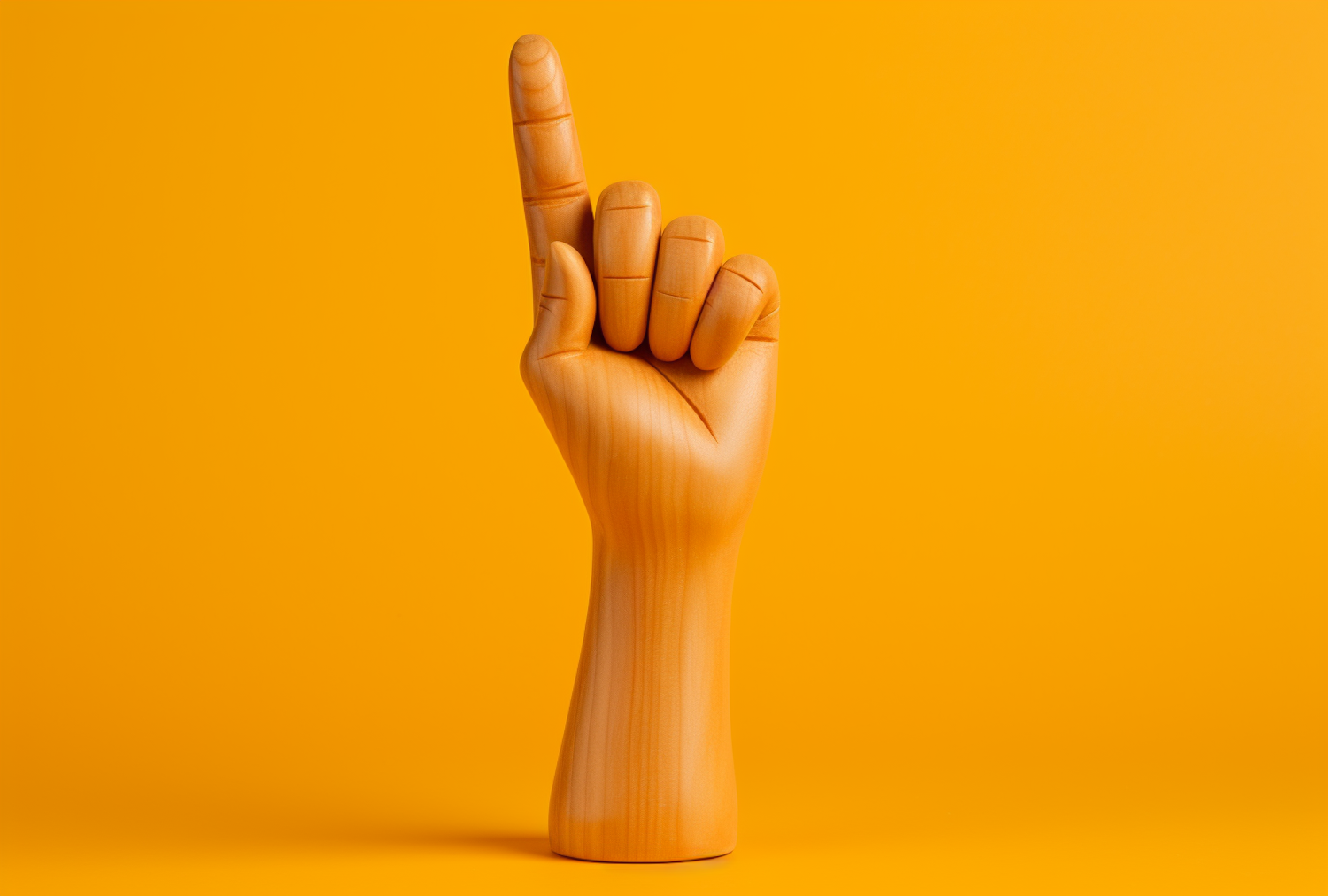 Expressive Wooden Hand on Orange