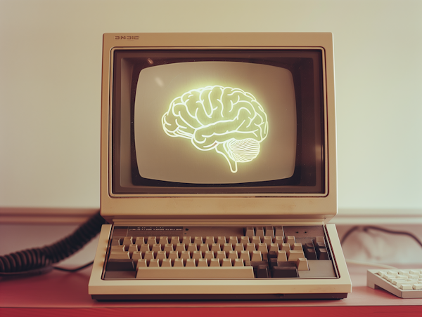 Vintage Computer with Glowing Brain Display