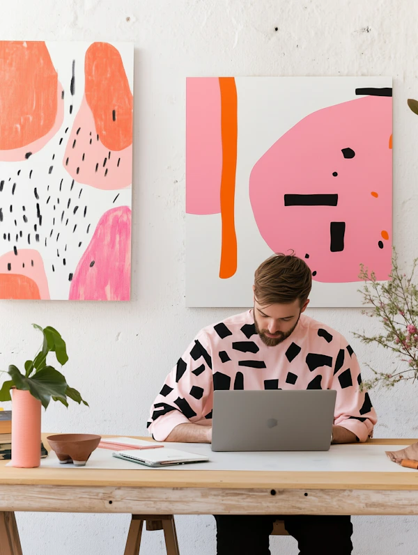 Man at Work in Artistic Setting