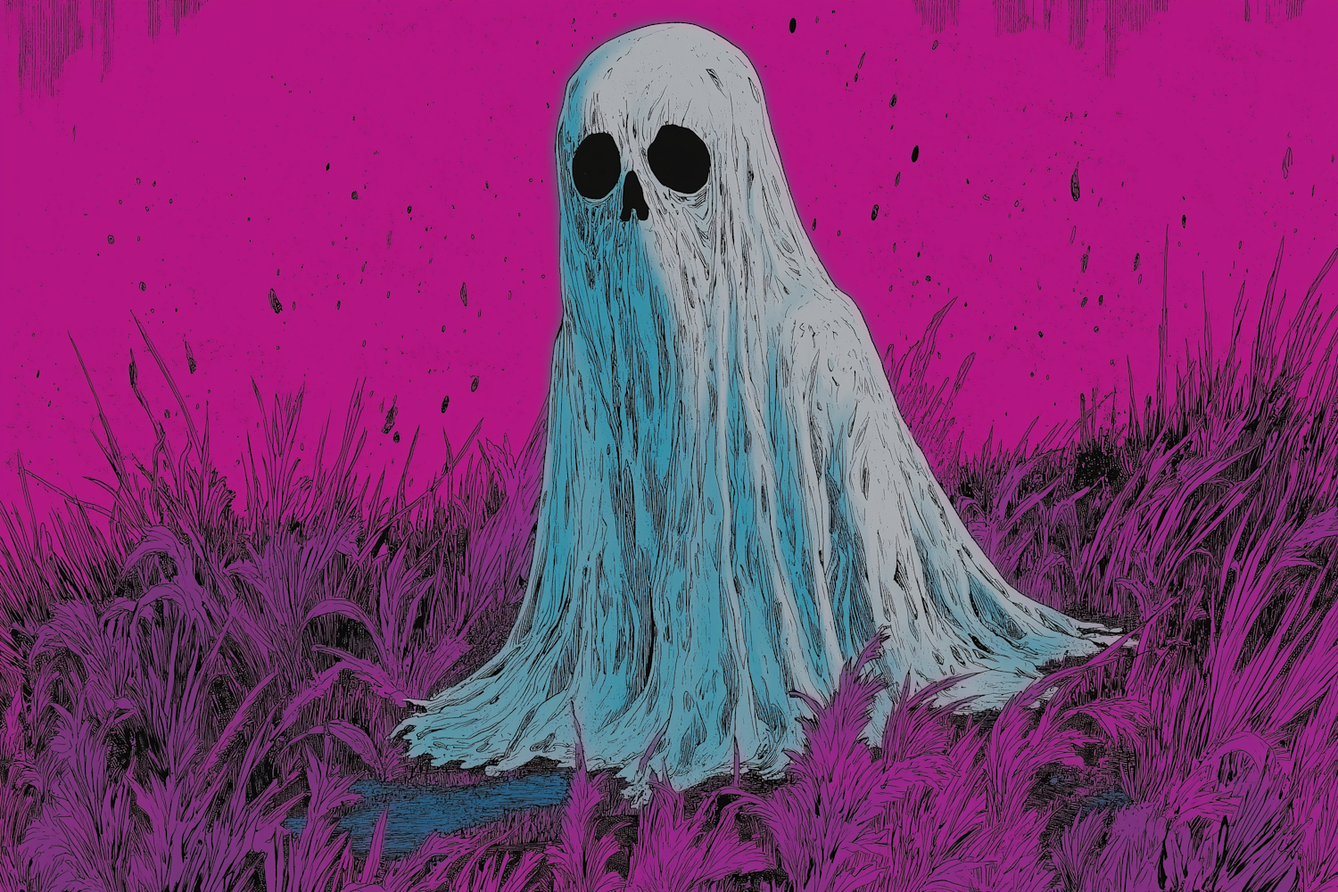 Ghostly Figure on Magenta Background