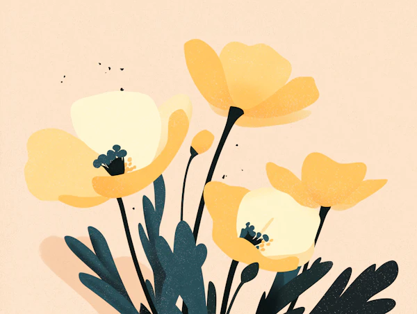 Yellow Butterfly Ranunculus Illustration