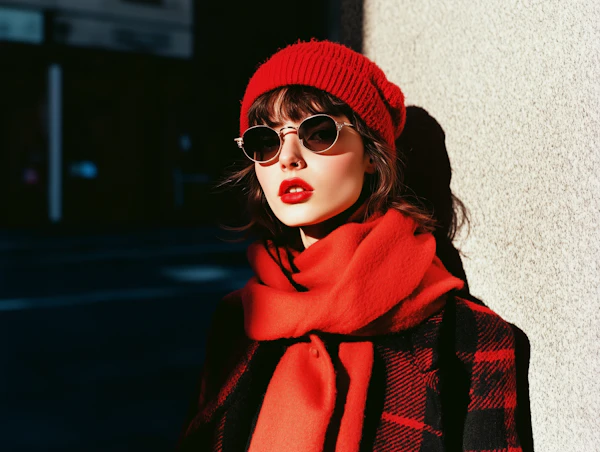 Woman in Red Ensemble