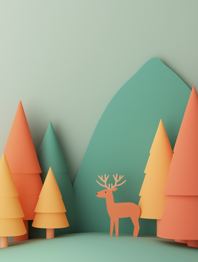 Stylized Paper Forest with Deer