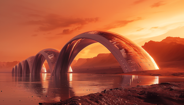 Futuristic Arches on Alien Landscape