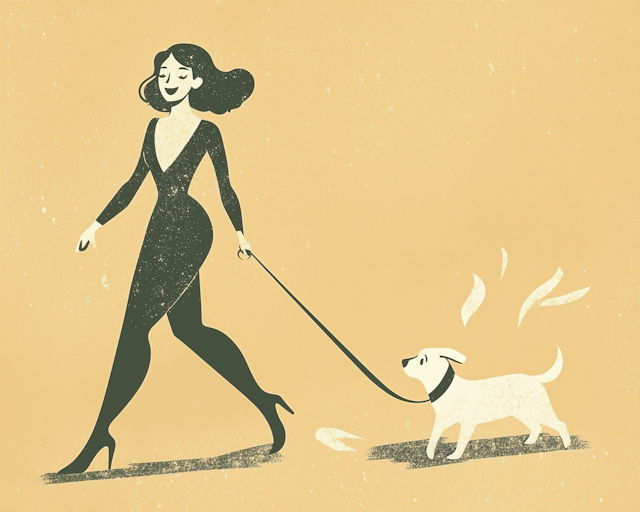 Stylized Woman Walking Dog