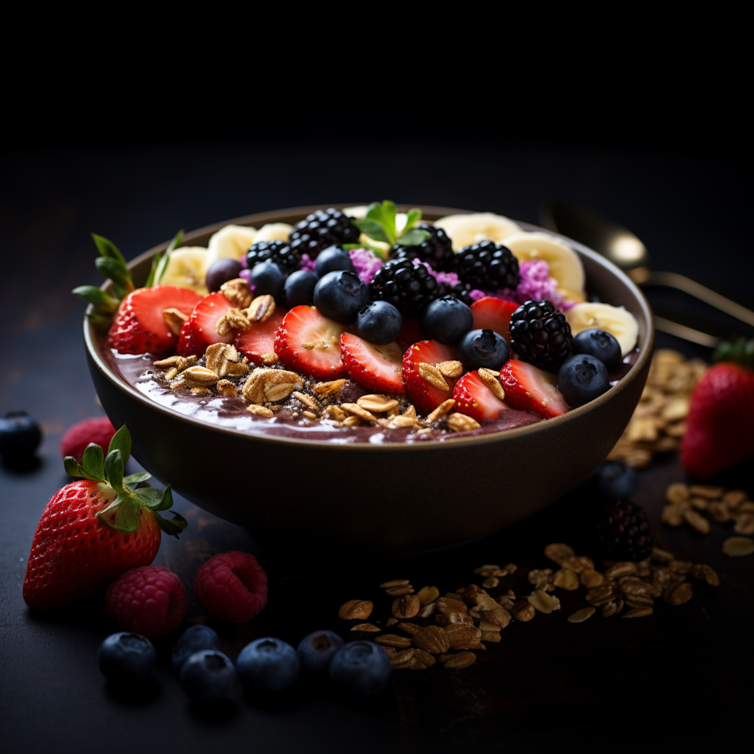 Fresh Fruit and Granola Bowl with Edible Flowers