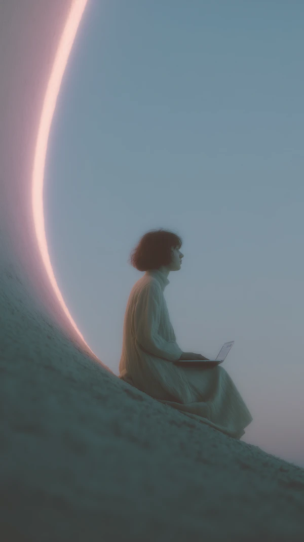 Woman with Laptop Glow