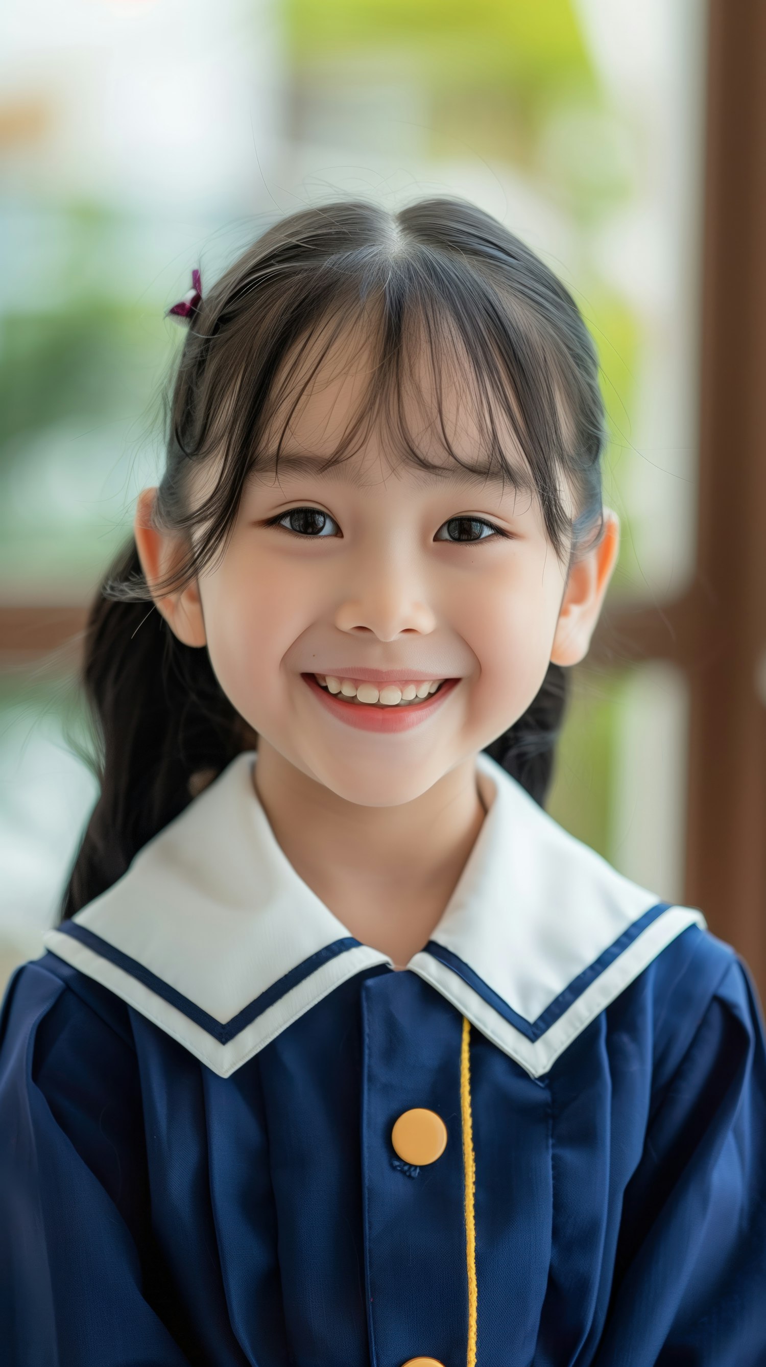 Joyful Girl in Navy Blue Outfit