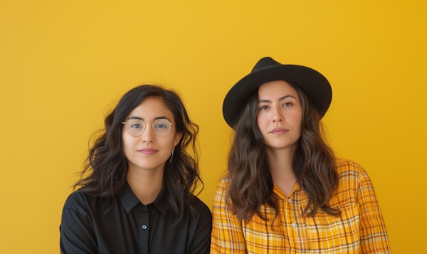 Portrait of Two Women Against Yellow Background