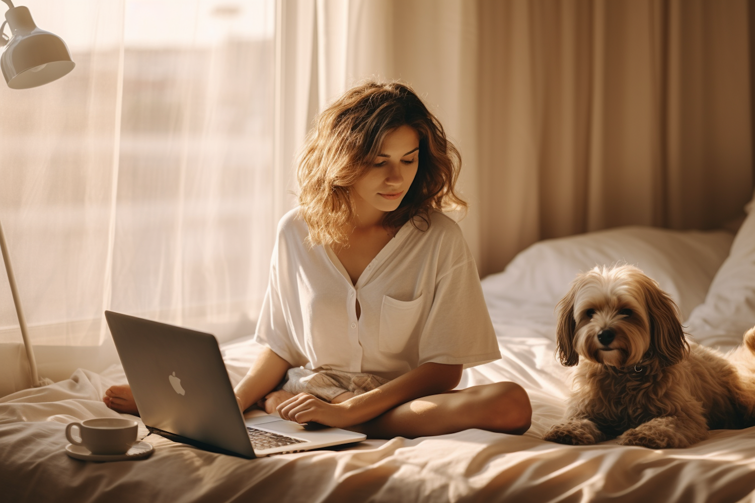 Tranquil Moments: Woman and Dog Bonding at Home