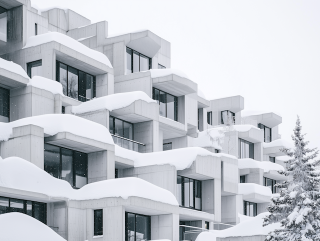 Modern Architectural Structure in Snow