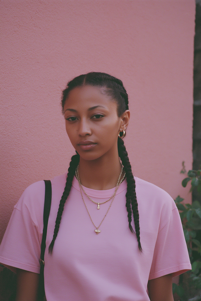 Woman Against Pink Wall